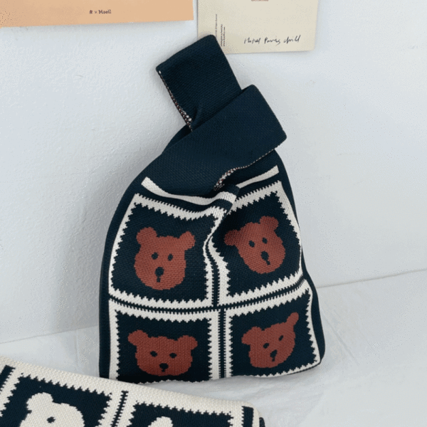 곰돌이 니트 손목 가방 겨울 토트백 (2color)
